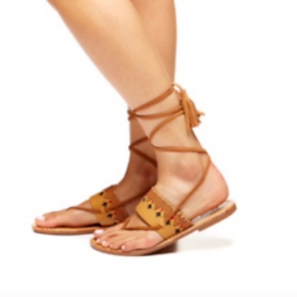 Soludos embroidered lace up leather sandals size 9 (boho, festival, summer) - Picture 2 of 9